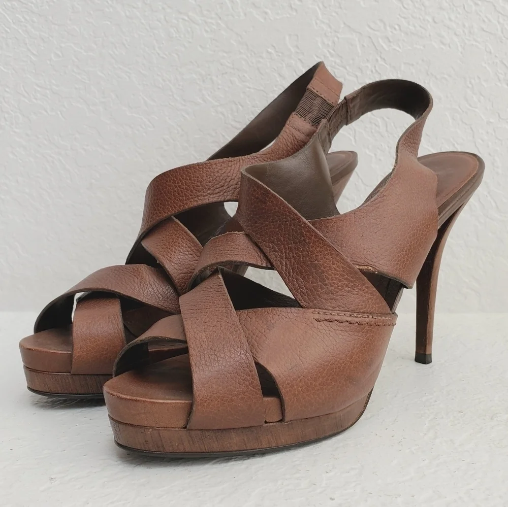 Zara Women Leather Wooden Heal Platform Strappy Sandal Shoes Brown Size 41/US 10 - Picture 14 of 14